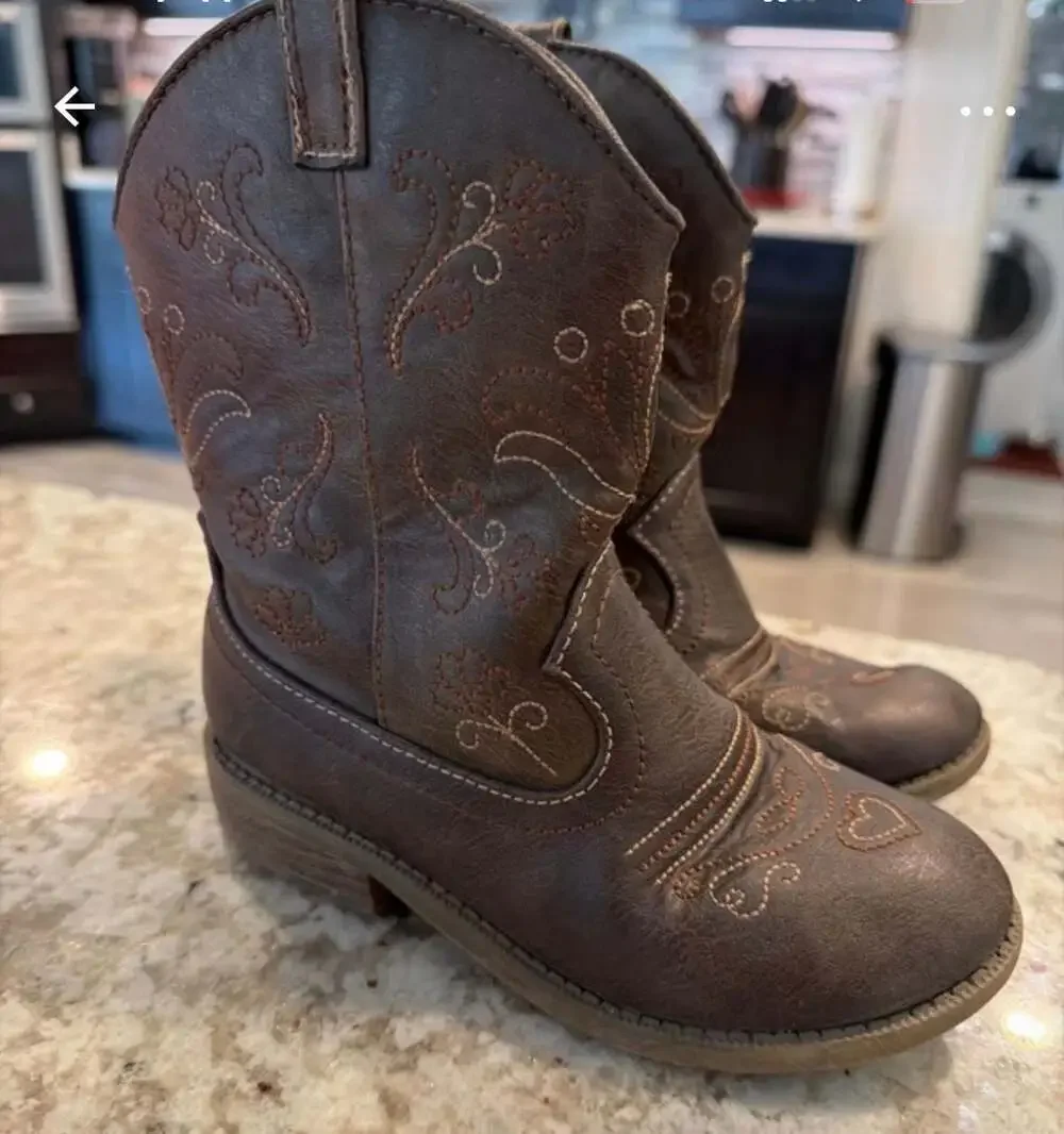 Cat & Jack Girls Brown Faux Leather Western Cowboy Boots